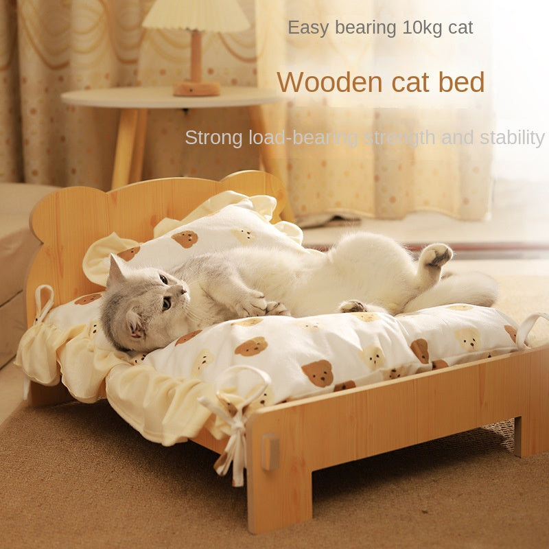 Cat Bed Universal Pet Bed Pet Nest Dog Nest Removable Solid Wood Bed Cute Kitten Princess Bed Pet Supplies