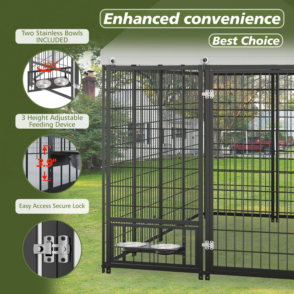 Large Dog Kennel Outdoor Pet Pen with Roof Cover - Iron