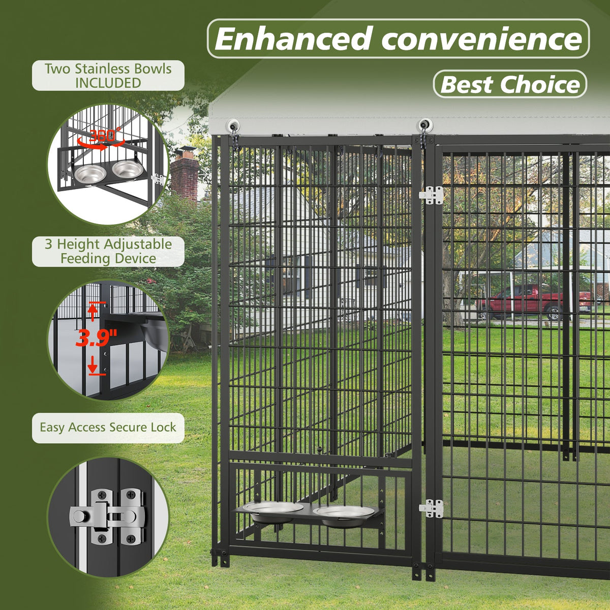 Large Dog Kennel Outdoor Pet Pen with Roof Cover - Iron