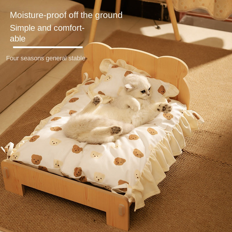 Cat Bed Universal Pet Bed Pet Nest Dog Nest Removable Solid Wood Bed Cute Kitten Princess Bed Pet Supplies