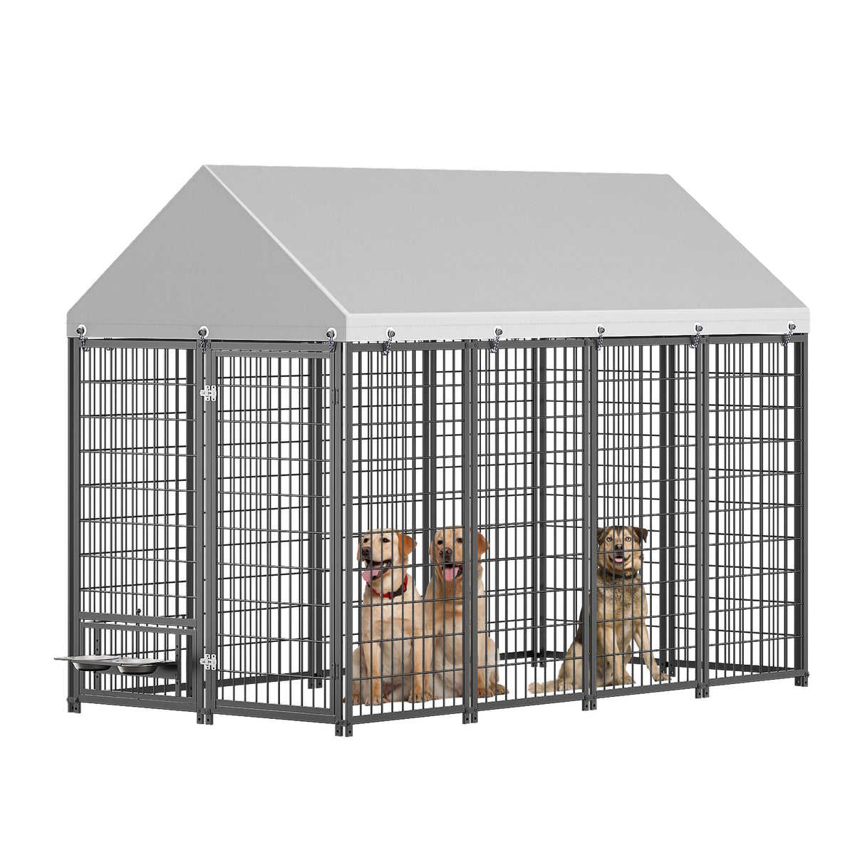 Large Dog Kennel Outdoor Pet Pen with Roof Cover - Iron