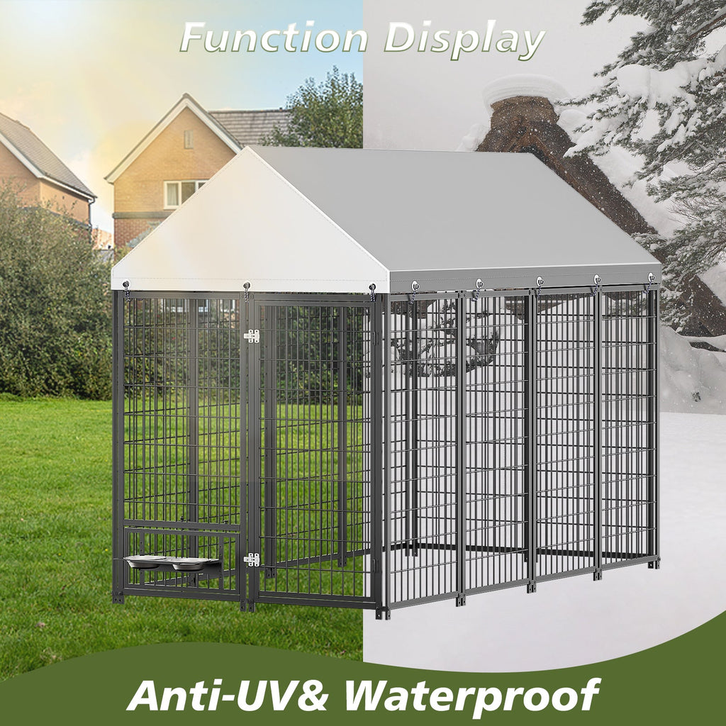 Large Dog Kennel Outdoor Pet Pen with Roof Cover - Iron