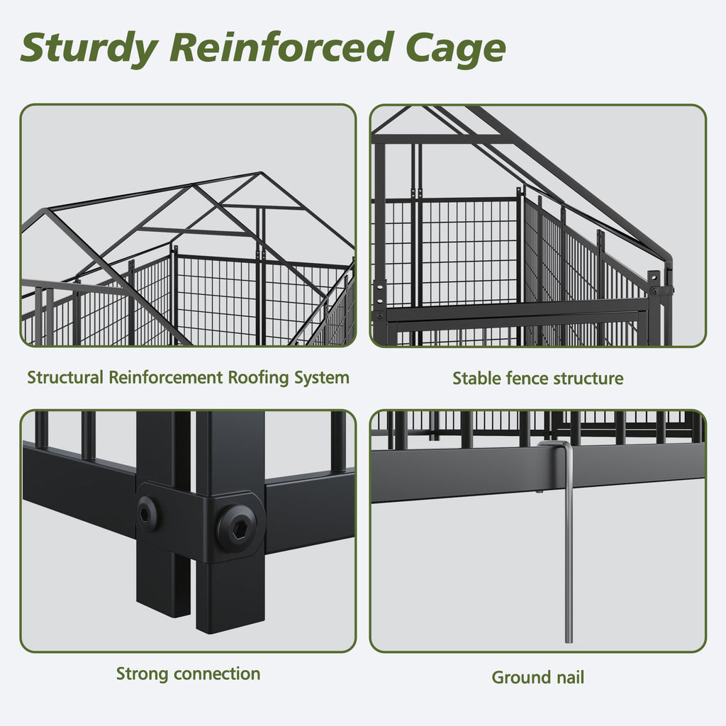 Large Dog Kennel Outdoor Pet Pen with Roof Cover - Iron