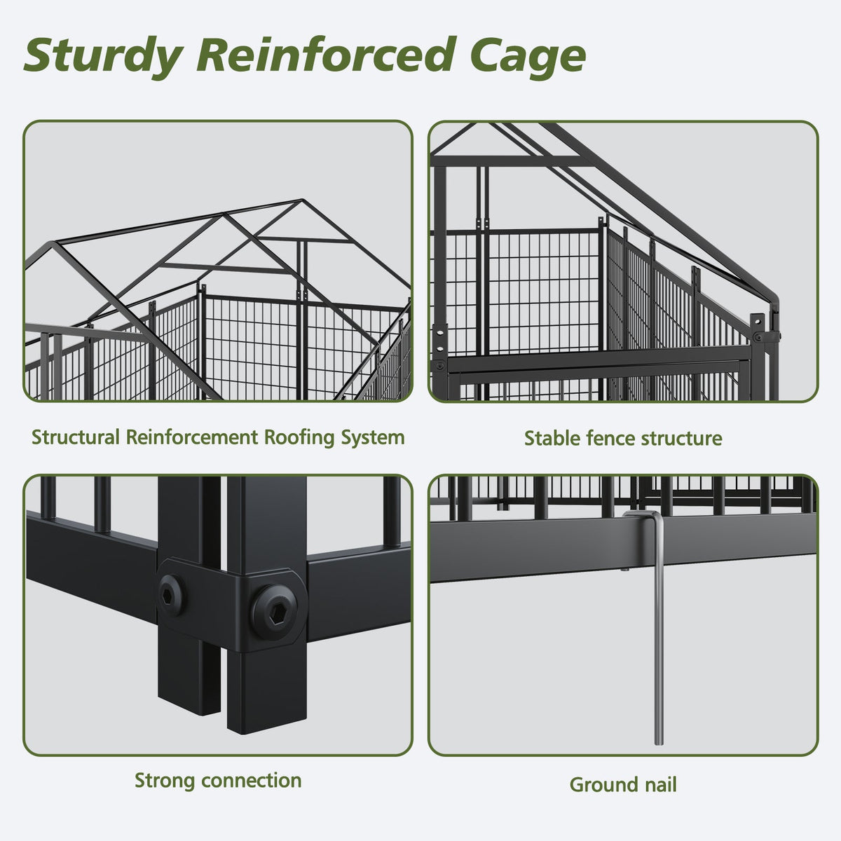 Large Dog Kennel Outdoor Pet Pen with Roof Cover - Iron