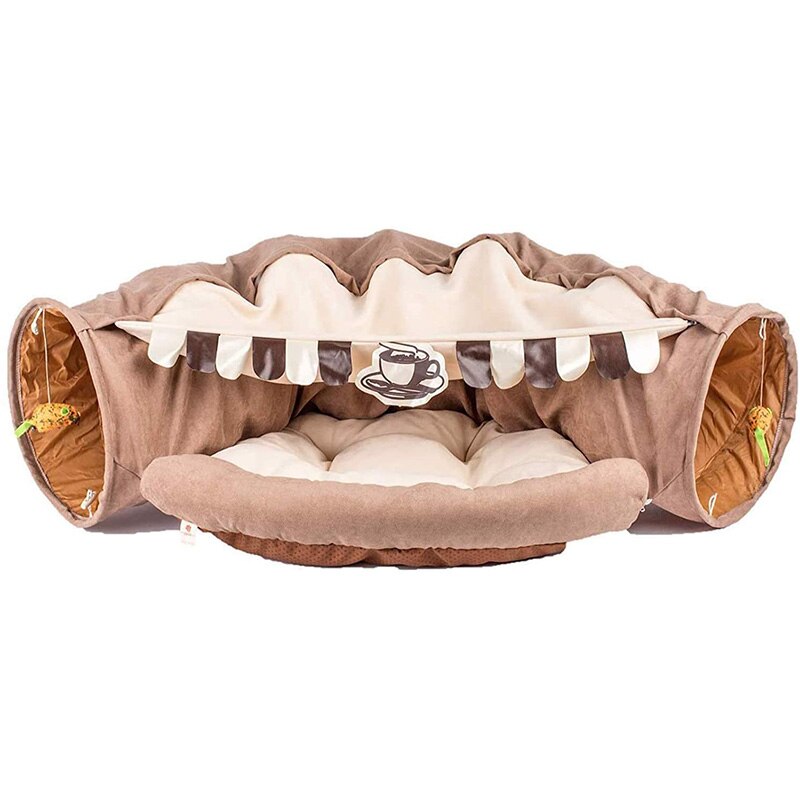 Collapsible Removable Cat Tunnel Tube With Cat Bed Set