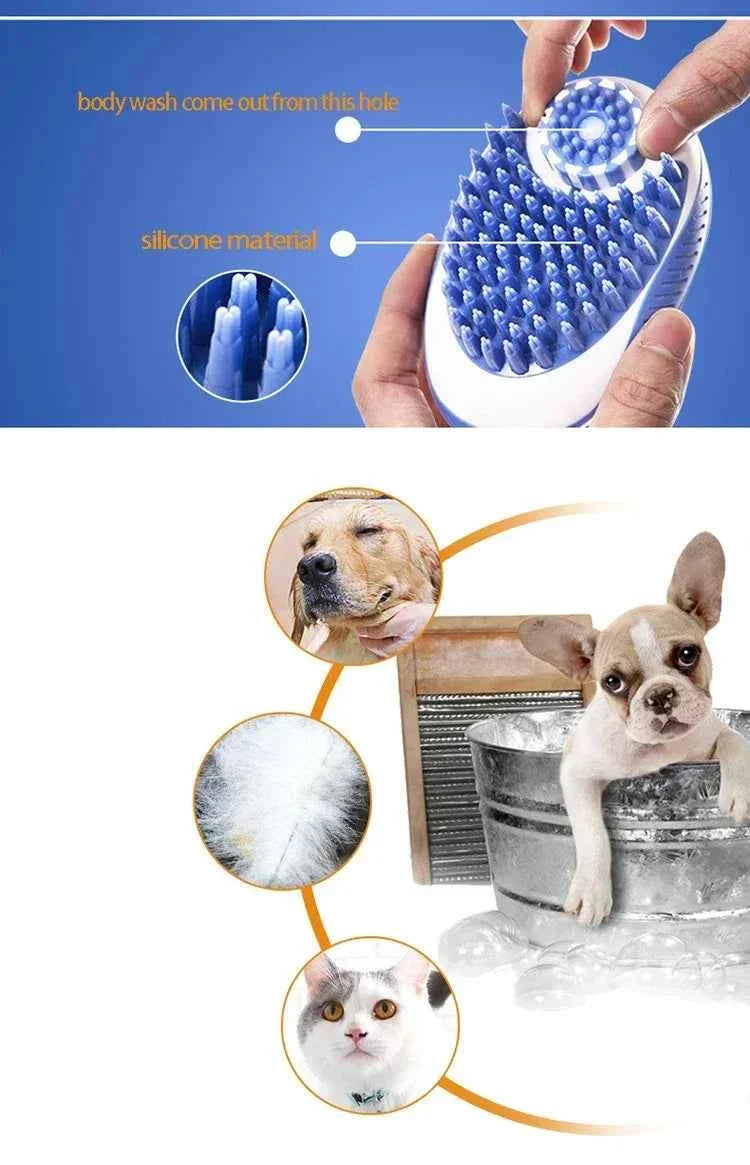 2-in-1 Pet Bath Brush – Soft Silicone Dog Cat Grooming & Massage Comb