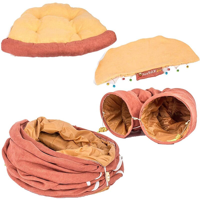 Collapsible Removable Cat Tunnel Tube With Cat Bed Set