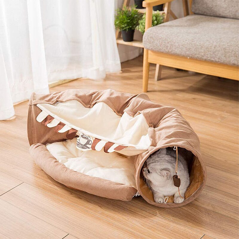 Collapsible Removable Cat Tunnel Tube With Cat Bed Set