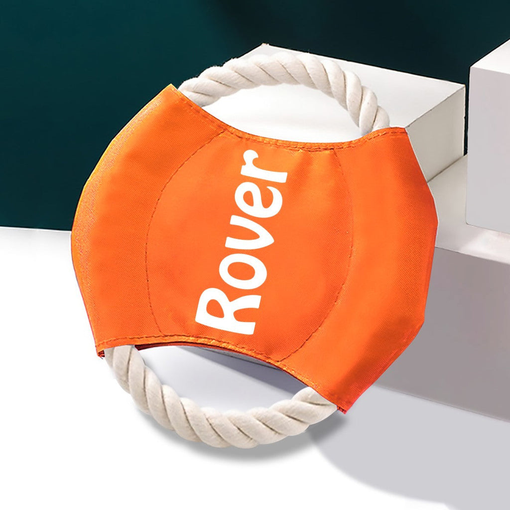 Personalized Name Cotton Rope Flying Disc Dog Toy, Gift for Dog - Blue, Red, Yellow or Orange