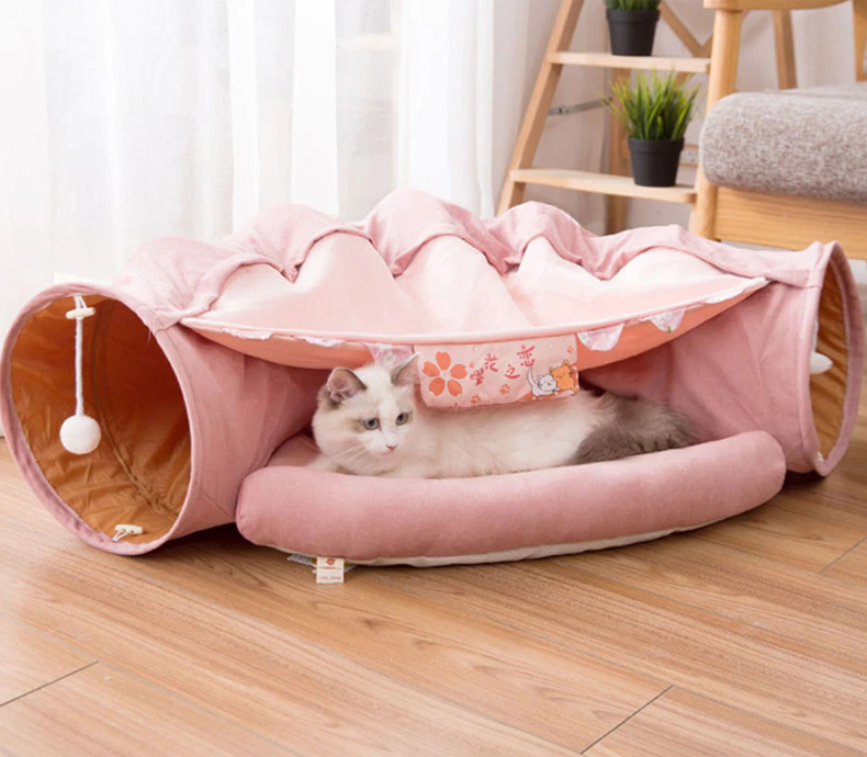 Collapsible Removable Cat Tunnel Tube With Cat Bed Set