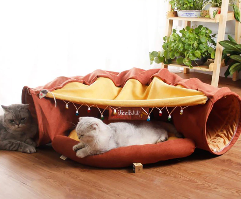 Collapsible Removable Cat Tunnel Tube With Cat Bed Set