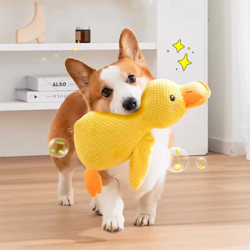 Dog sleeping with a dog hug duck toys to relieve boredom of little yellow duck pet interactive plush doll pet supplies
