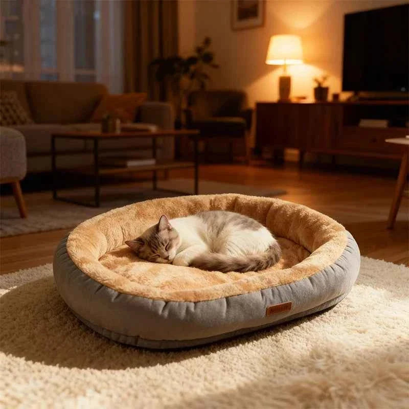 Calming Donut Pet Bed – Ultra-Soft Plush Washable Sofa for Cats & Dogs, Deep Sleep Neck Support, 2 Colors & 2 Sizes