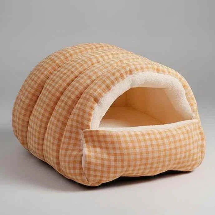 Kawaii Thermal Plush Pet Cave Bed – Cozy Enclosed Sleeping Bag House for Cats & Small Dogs (10 Colors)