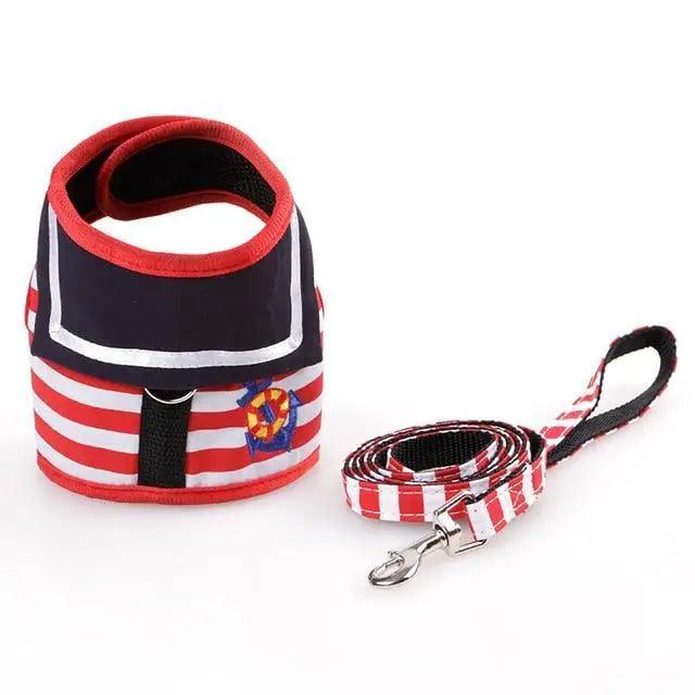 Adjustable Dog Collar Harness Leash Creative Navy Suit Style Chest Strap Rope Cats Dog Harness Leash Cute Design Chest Coverage Rope for Small Medium Dogs Cats