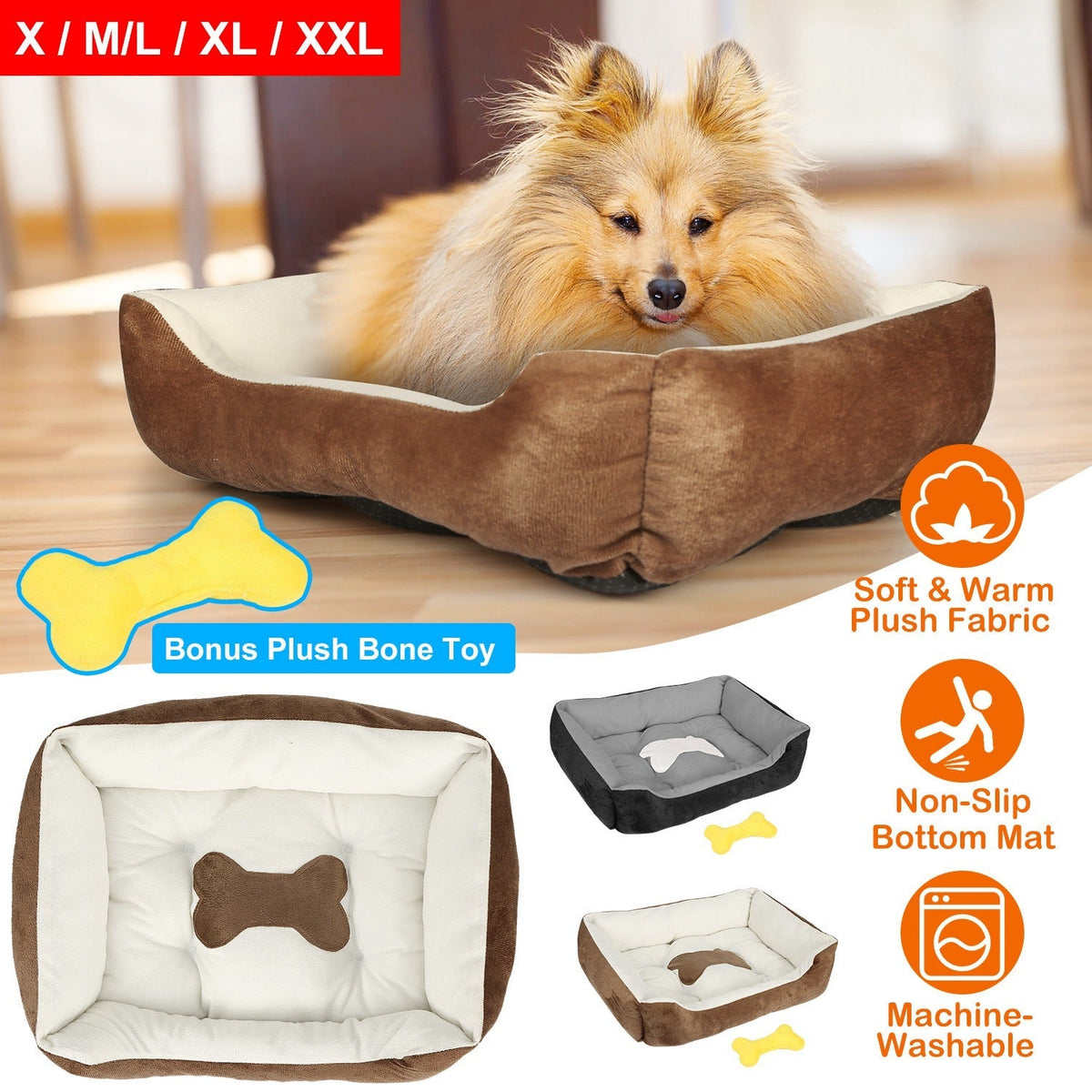 Pet Dog Bed Soft Warm Fleece Puppy Cat Bed Dog Cozy Nest Sofa Bed Cushion Mat For S/M Dog
