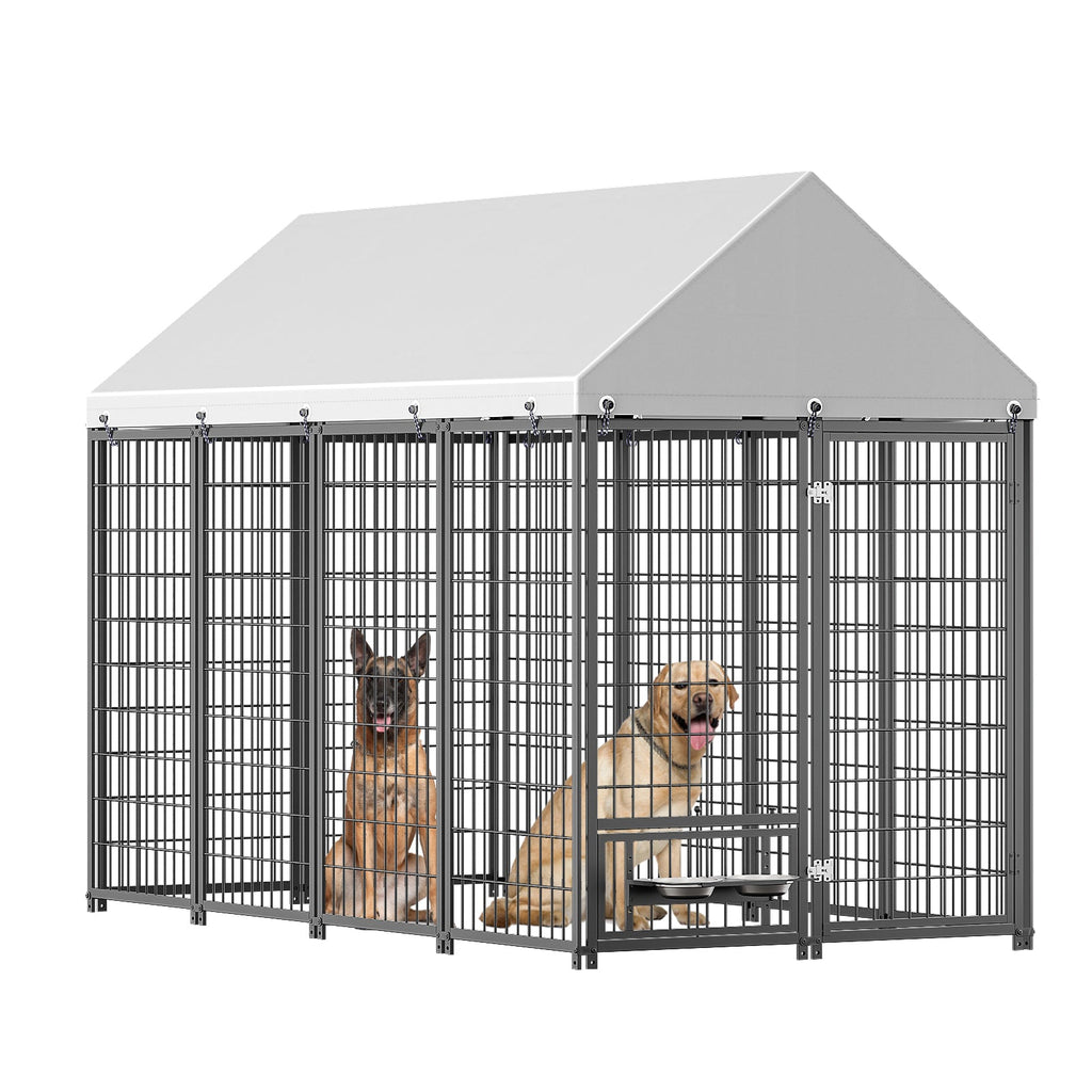 Large Dog Kennel Outdoor Pet Pen with Roof Cover - Iron