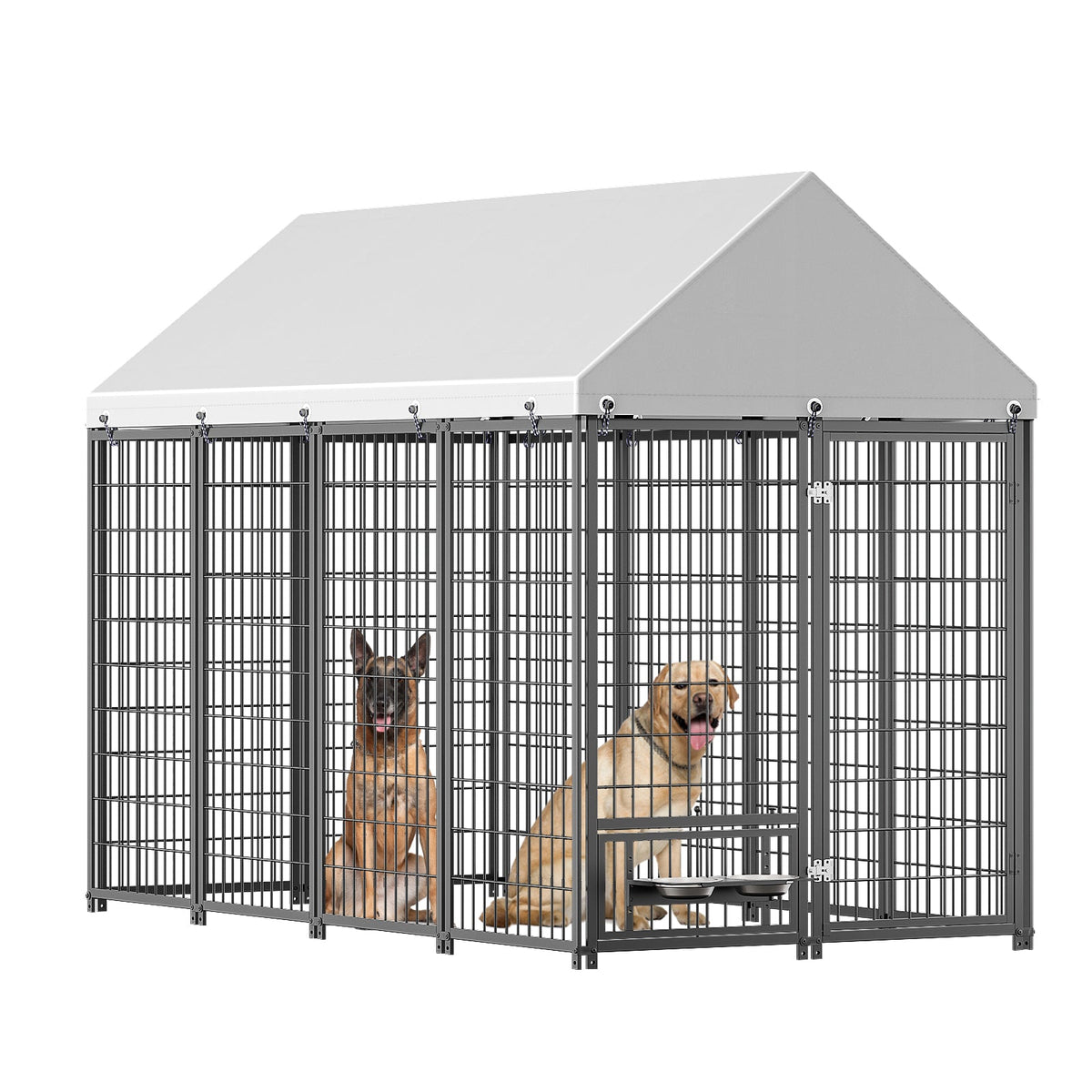 Large Dog Kennel Outdoor Pet Pen with Roof Cover - Iron