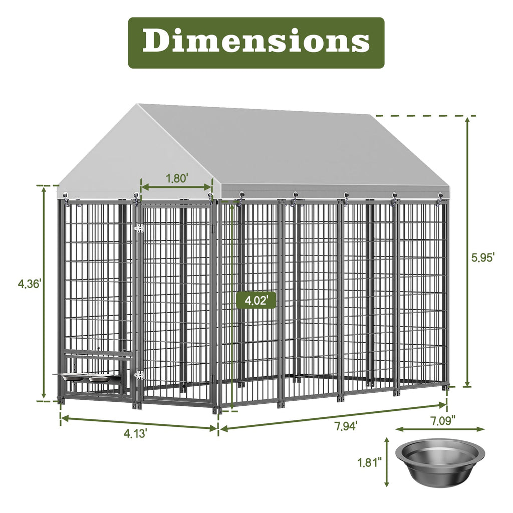 Large Dog Kennel Outdoor Pet Pen with Roof Cover - Iron