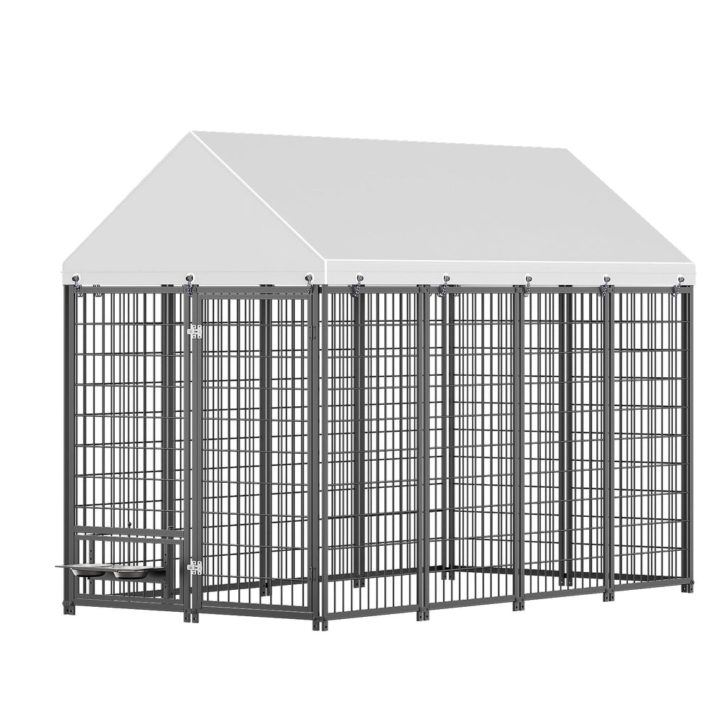Large Dog Kennel Outdoor Pet Pen with Roof Cover - Iron