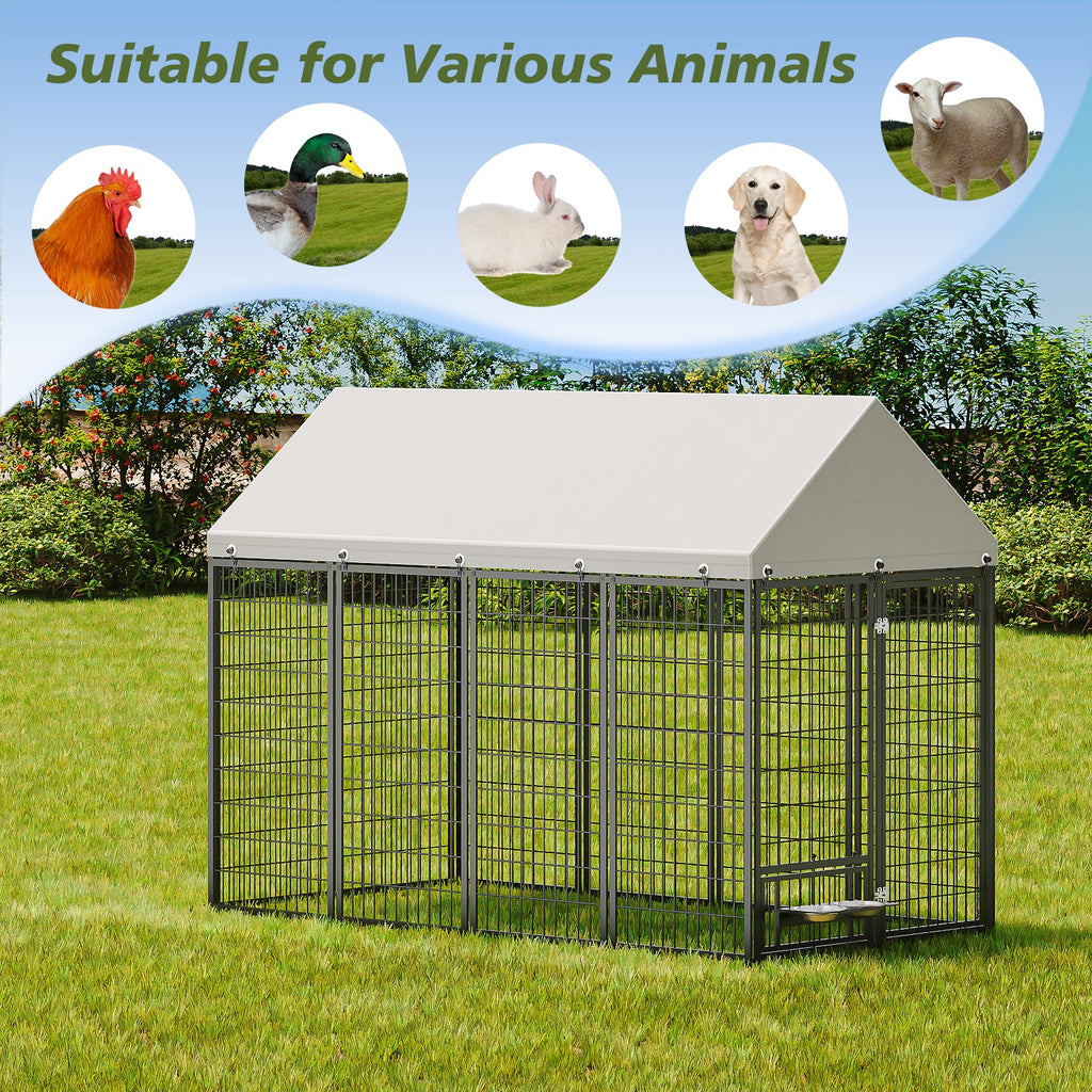 Large Dog Kennel Outdoor Pet Pen with Roof Cover - Iron