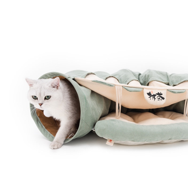 Collapsible Removable Cat Tunnel Tube With Cat Bed Set